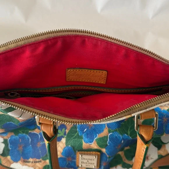 Dooney & Bourke Pansy Domed Satchel Yellow Blue Tan White Floral Leather - Picture 10 of 14